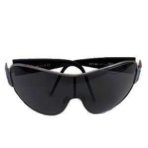 Exte Y2k 2000s Vintage Black Silver Rim Wrap Shield Sunglasses